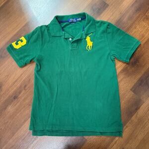 Polo Ralph Lauren Boys Big Pony Logo Polo Shirt Classic Rugby Green Yellow Sz L